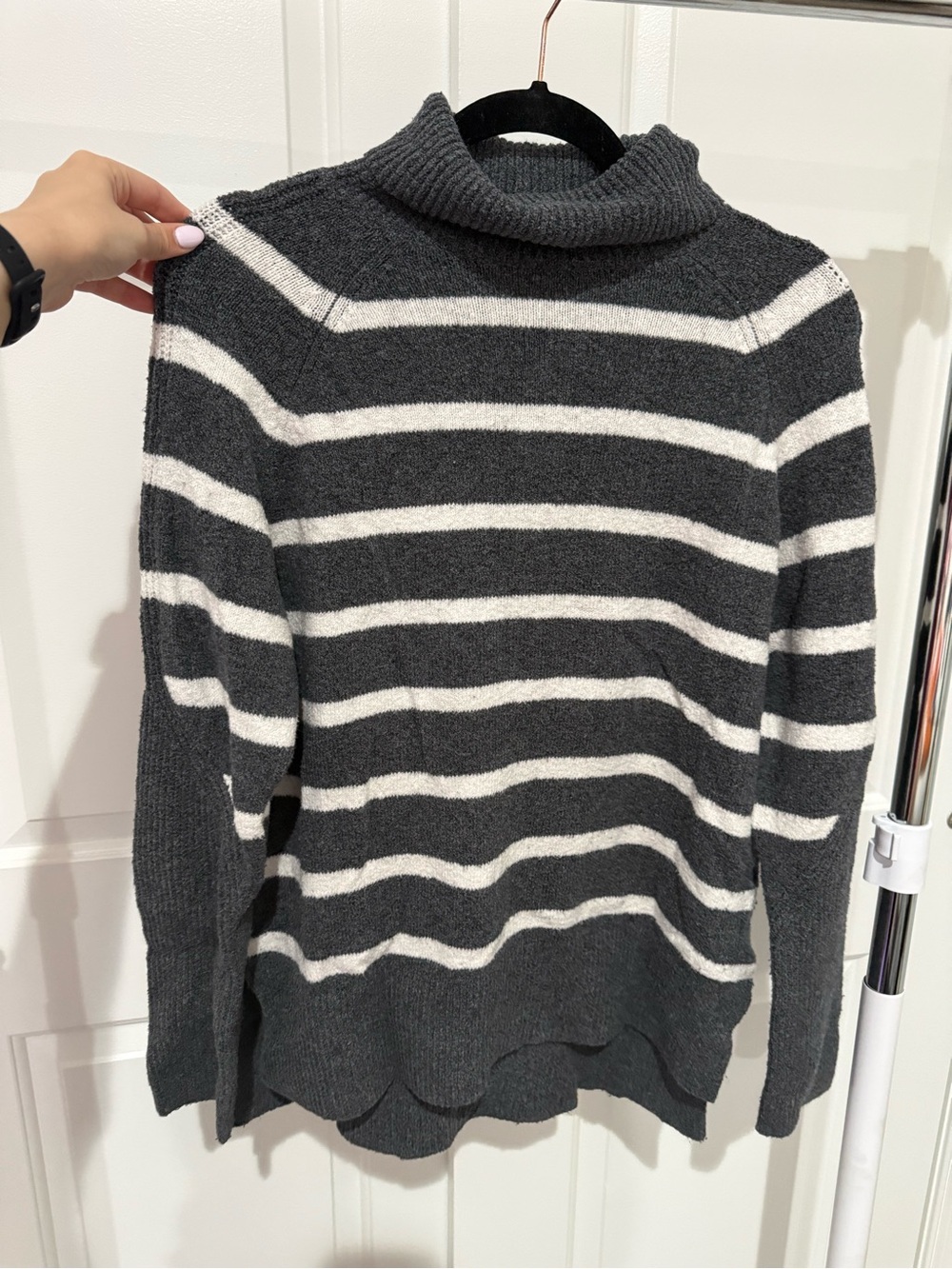 a new day Charcoal and White Striped Turtleneck Sweater